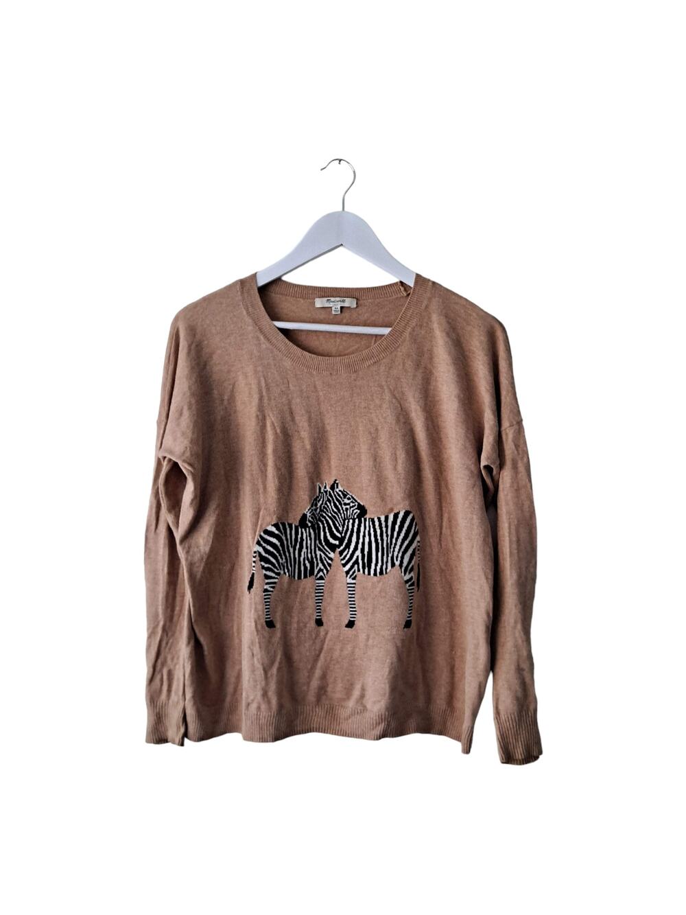 Madewell Camel Color Zebra Graphics Lightweight Crewneck Pull On Sweater - Sz XS